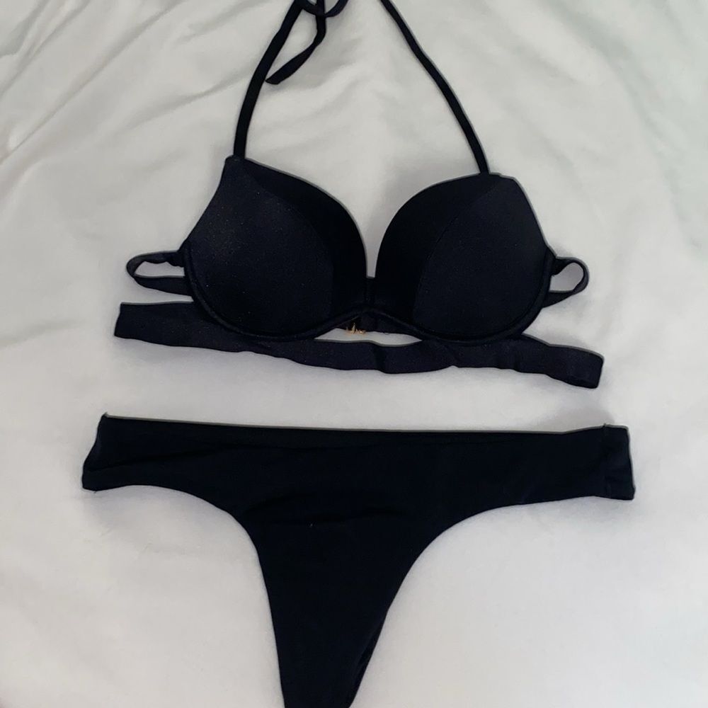 Victoria's Secret Black 2 Pc Push-up Swimsuit 34B Top + Bikini Bottom Small